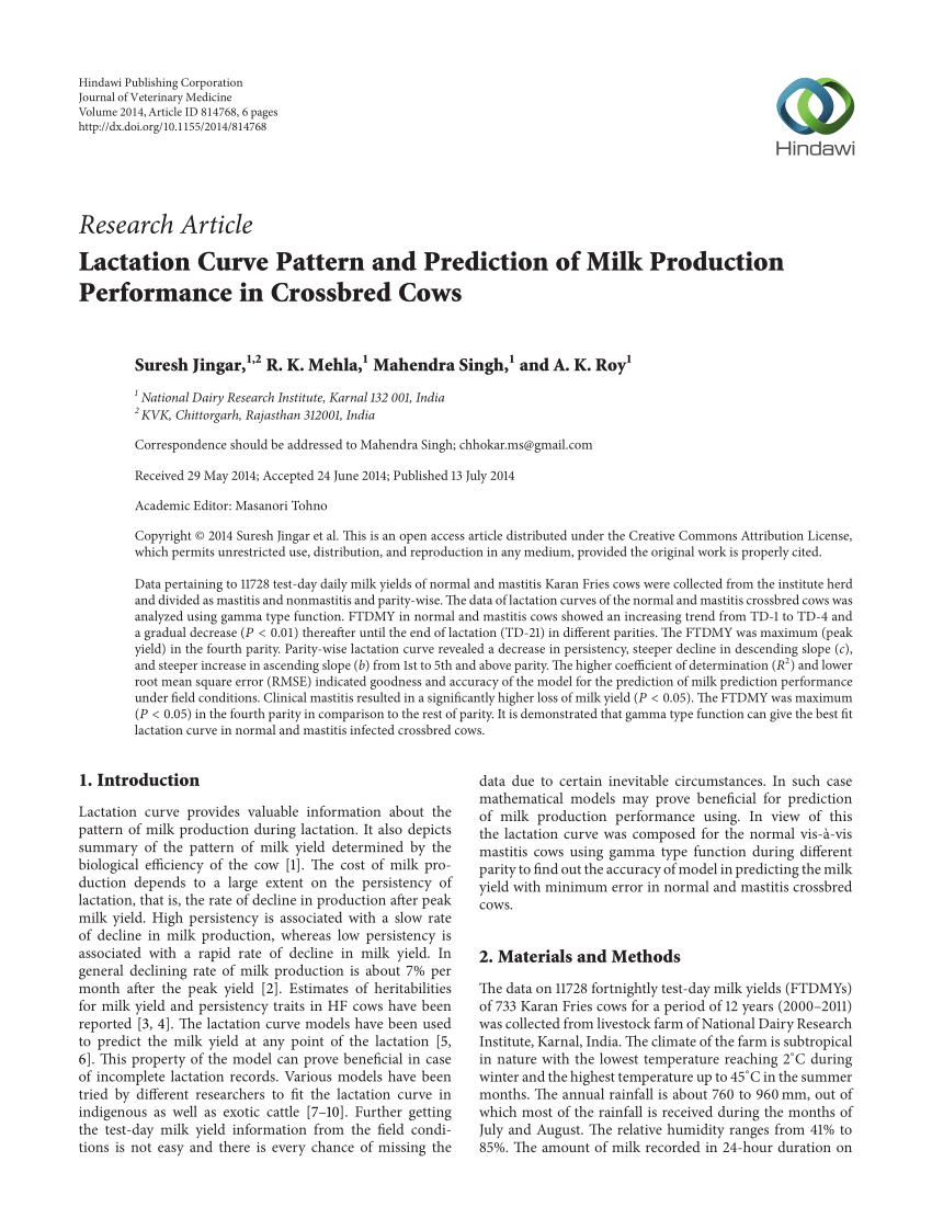 Pdf Lactation Curve Pattern And Prediction Of Milk Production