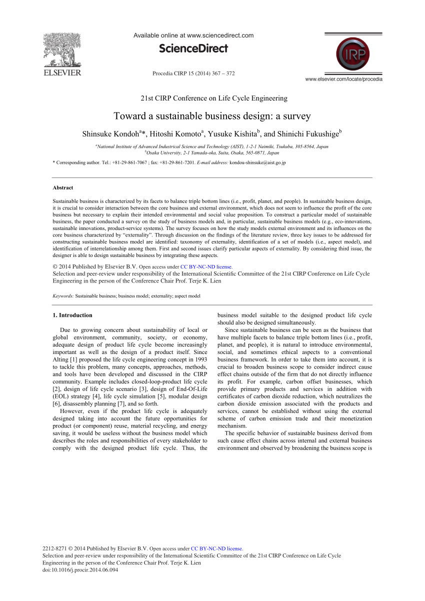 Pdf Toward A Sustainable Business Design A Survey