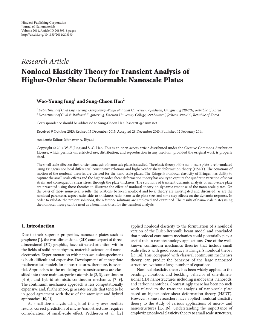 PDF) Nonlocal Elasticity Theory for Transient Analysis of Higher 
