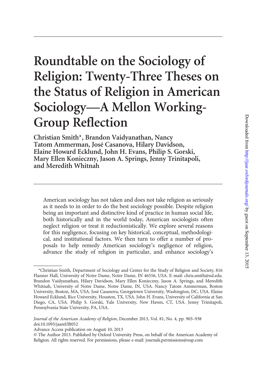 research topics in sociology of religion