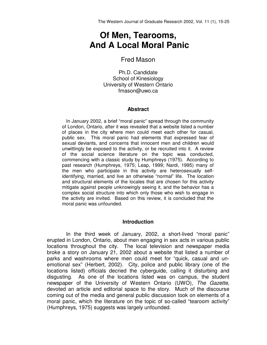Pdf Of Men Tearooms And A Local Moral Panic