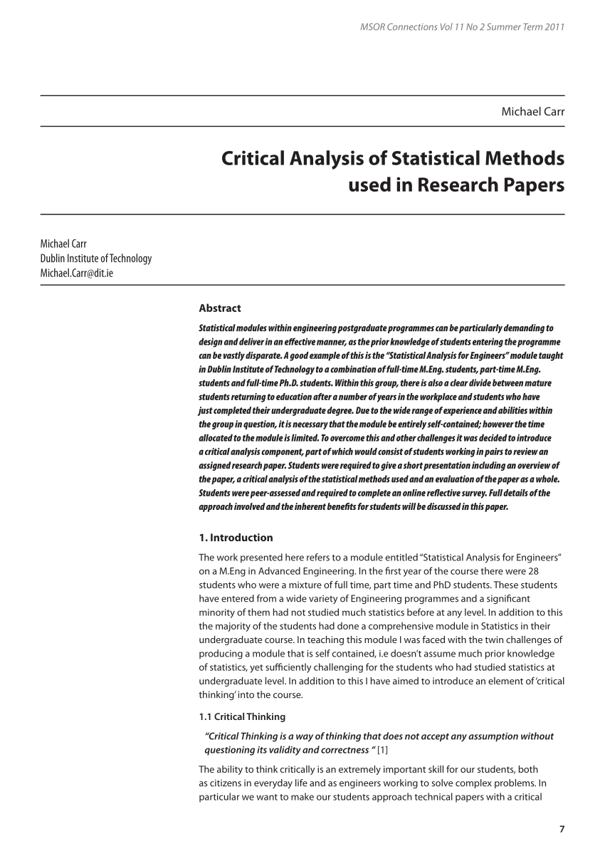 research paper on statistical analysis