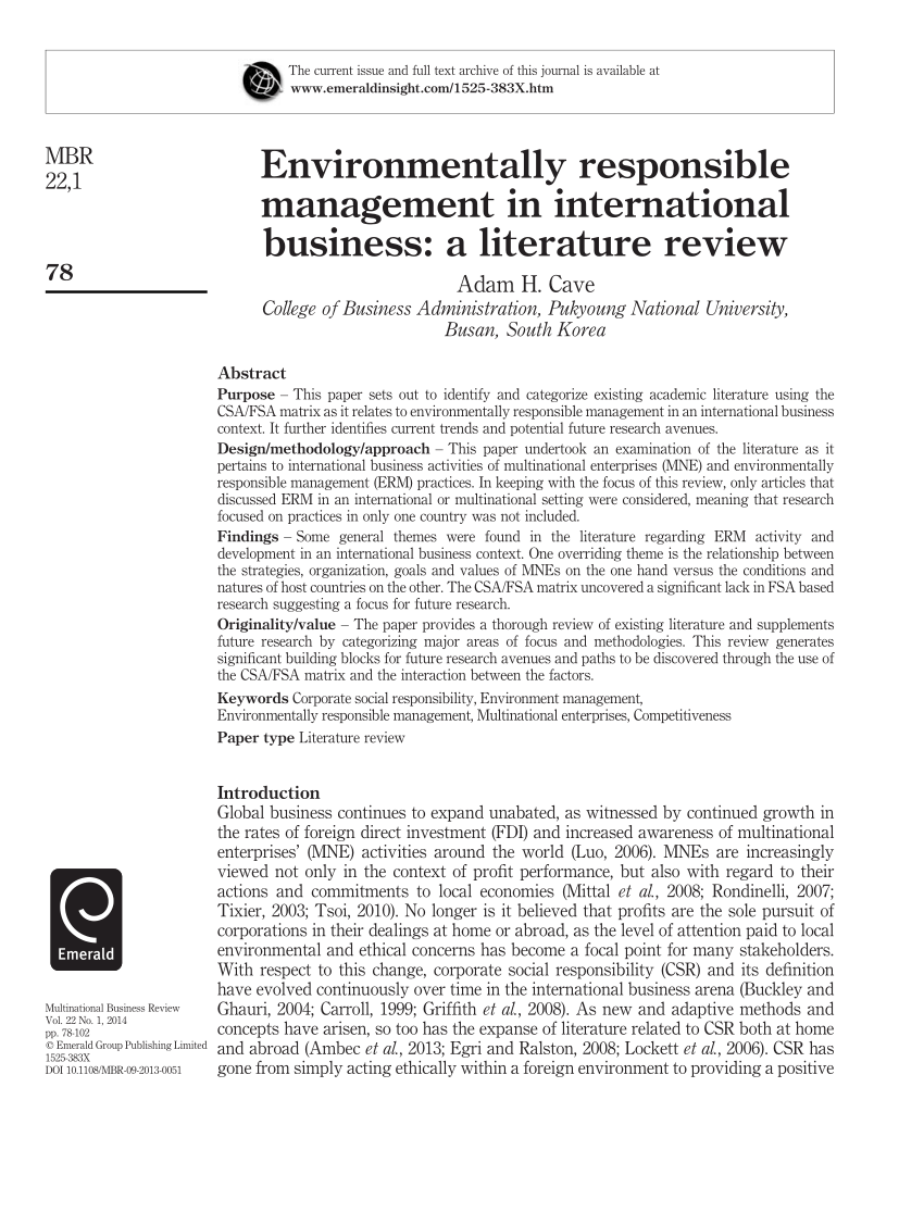 literature review for environmental management