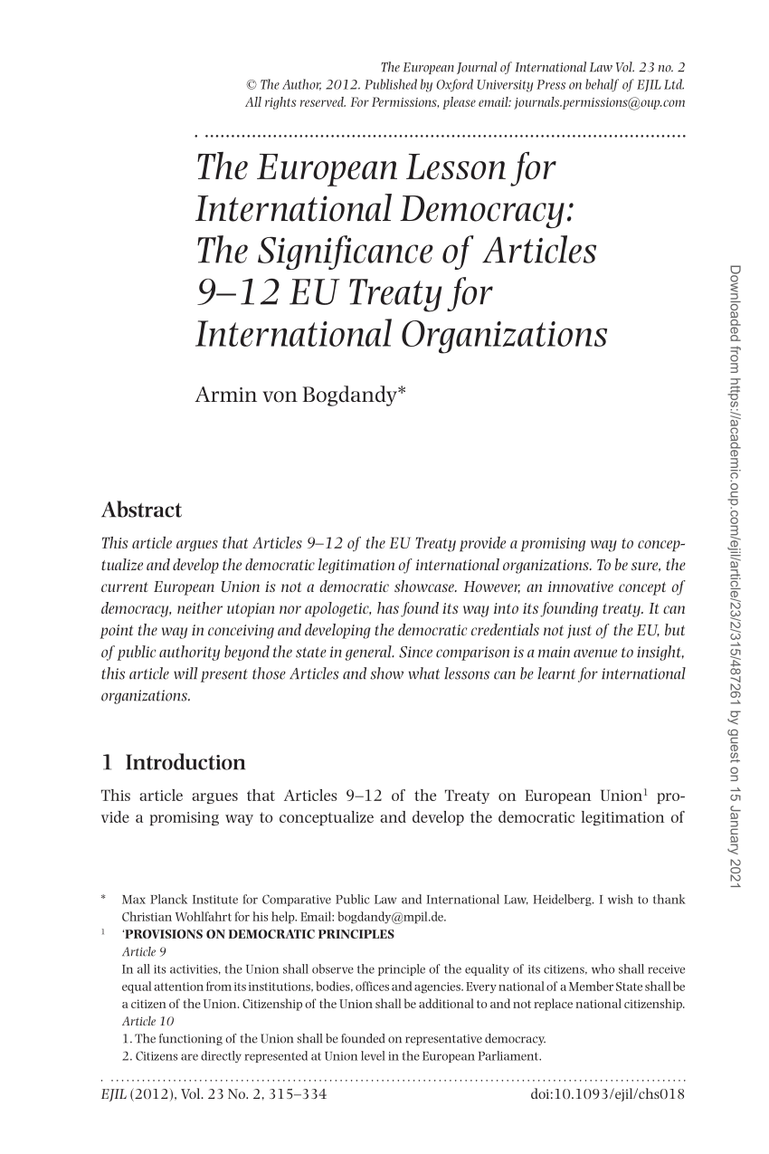 PDF) Democracy in International Organizations: Arguments in Support of a  Supranational Approach