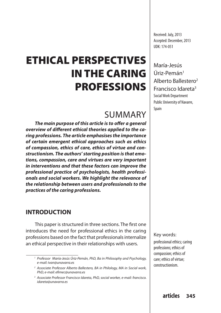 Pdf Ethical Perspectives In The Caring Professions