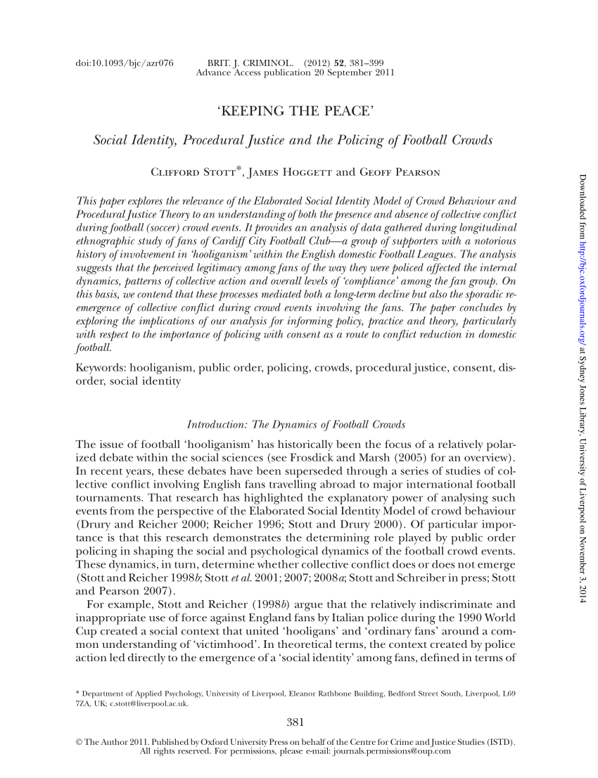 PDF) 'Keeping the Peace': Social Identity, Procedural Justice and ...