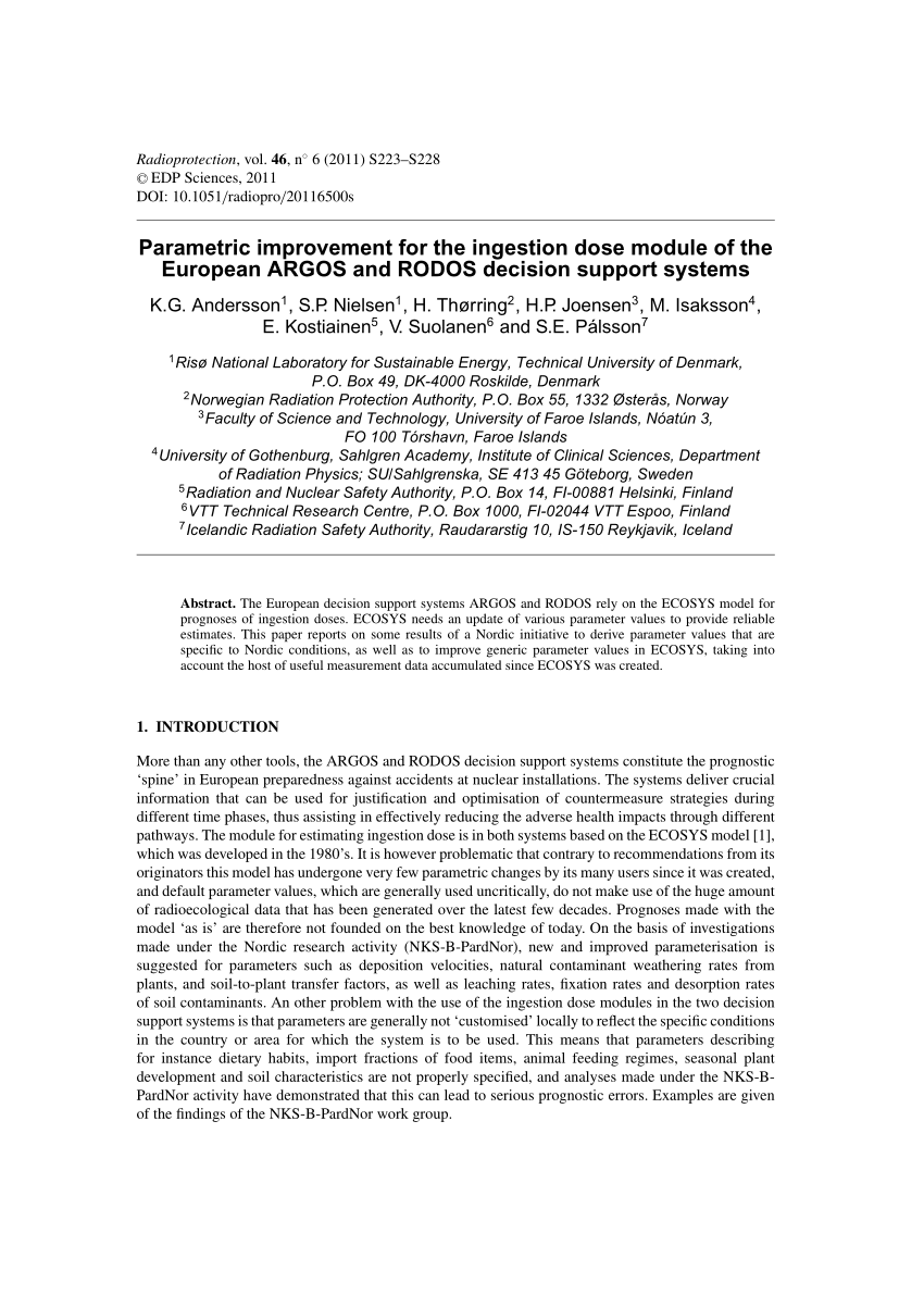 Pdf Parametric Improvement For The Ingestion Dose Module Of The