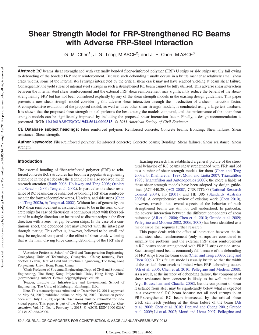 Pdf Shear Strength Model For Frp Strengthened Rc Beams With Adverse Frp Steel Interaction