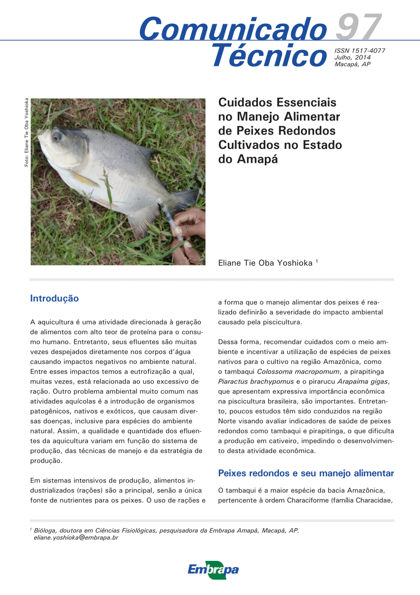 PDF) Cuidados Essenciais no Manejo Alimentar de Peixes Redondos Cultivados  no Estado do Amapá