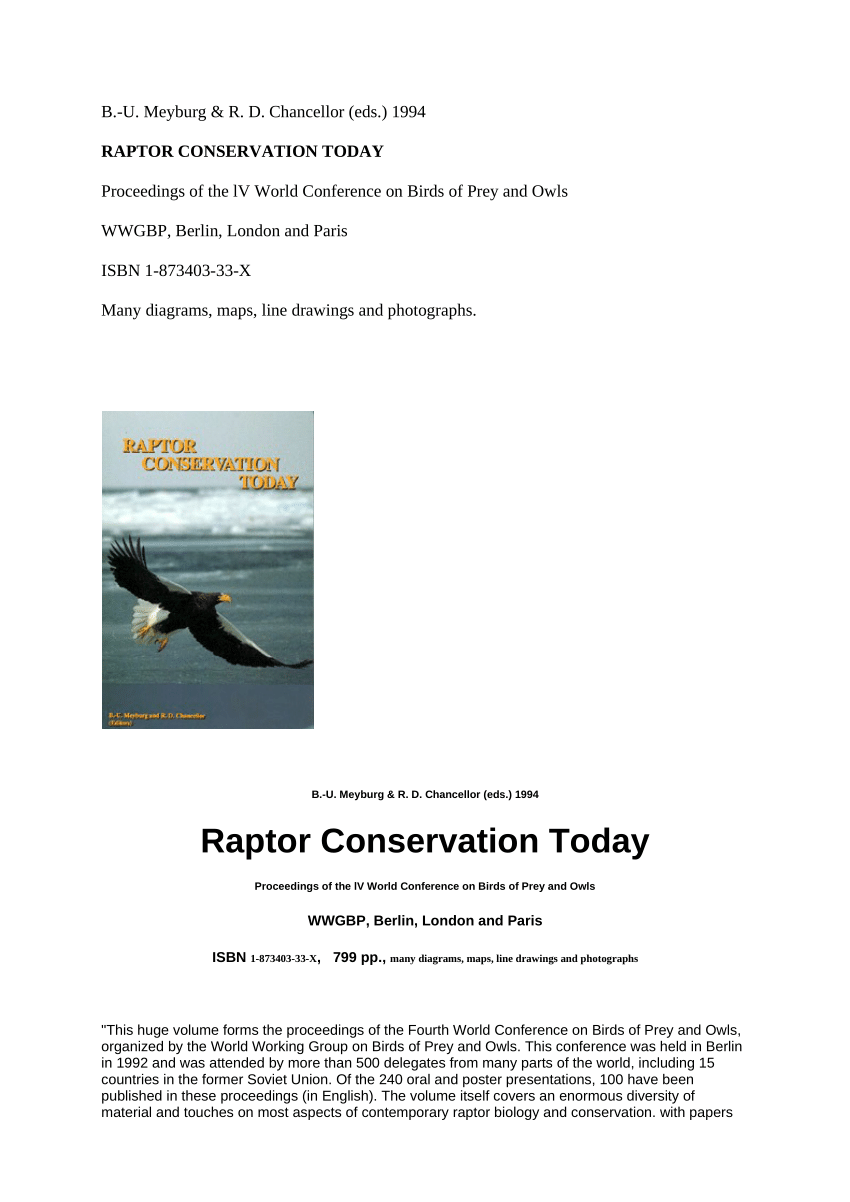 Pdf Raptor Conservation Today Proceedings Of The Iv World Conference On Birds Of Prey And Owls
