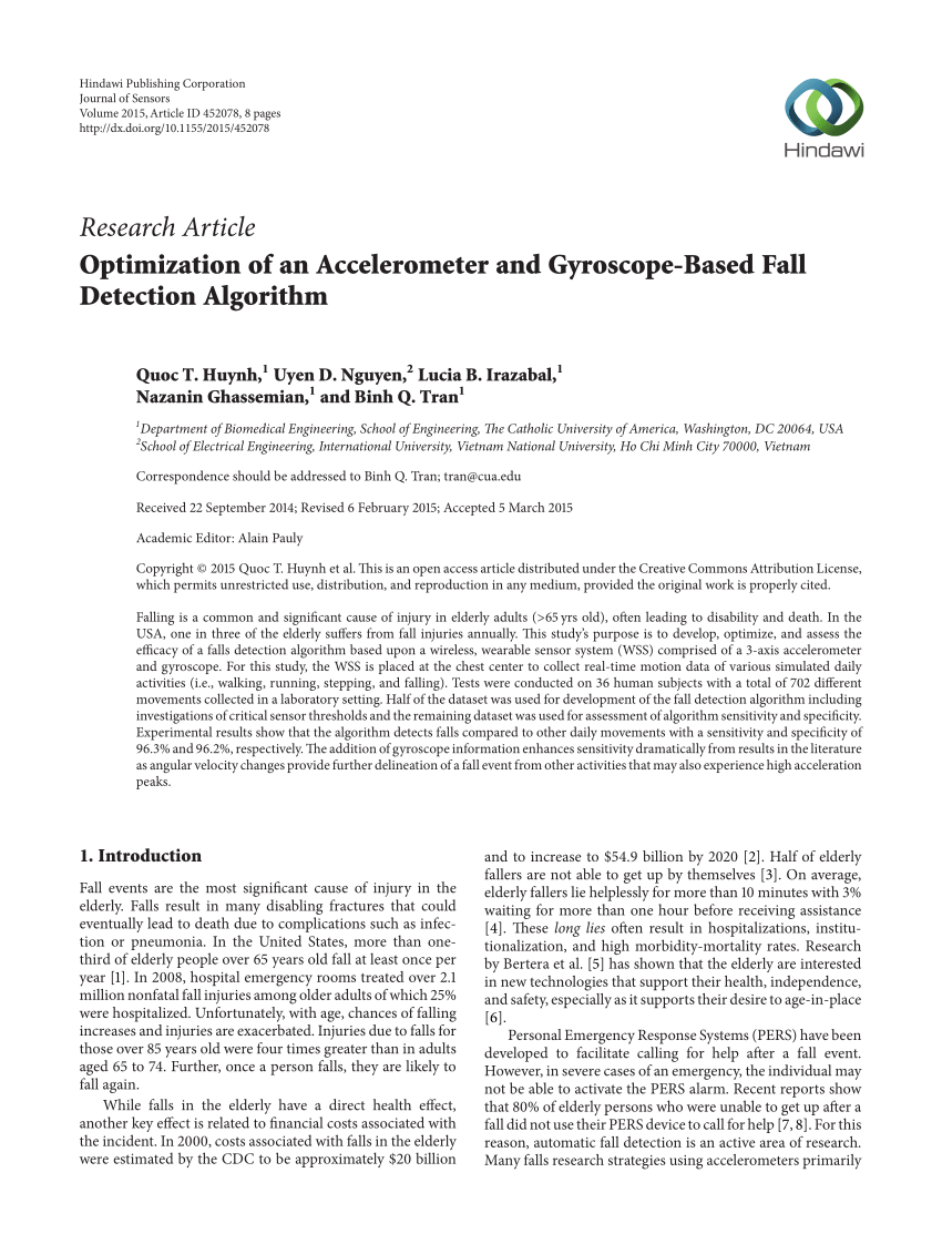 PDF) Optimization of Accelerometer and Fall Detection Algorithm
