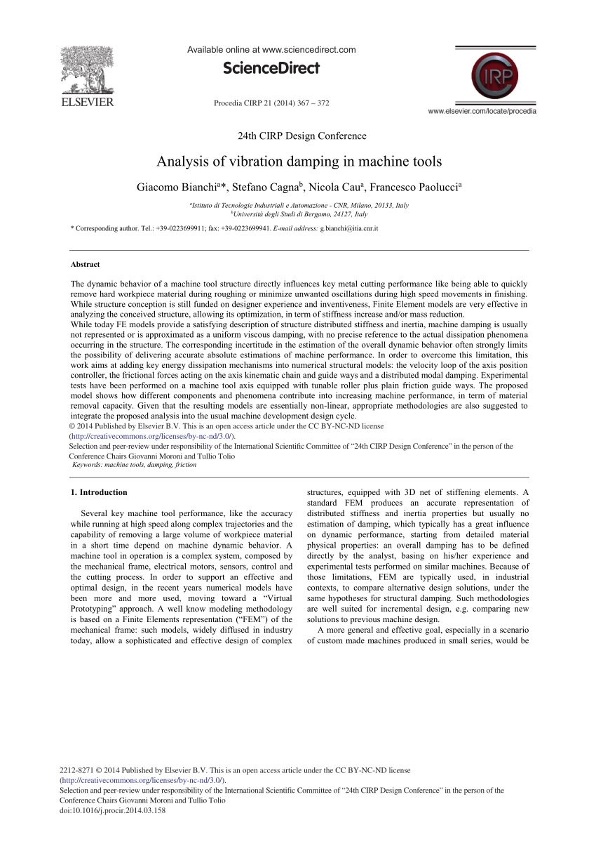 Pdf Analysis Of Vibration Damping In Machine Tools