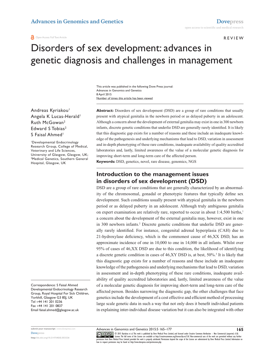 Pdf Disorders Of Sex Development Advances In Genetic Diagnosis And