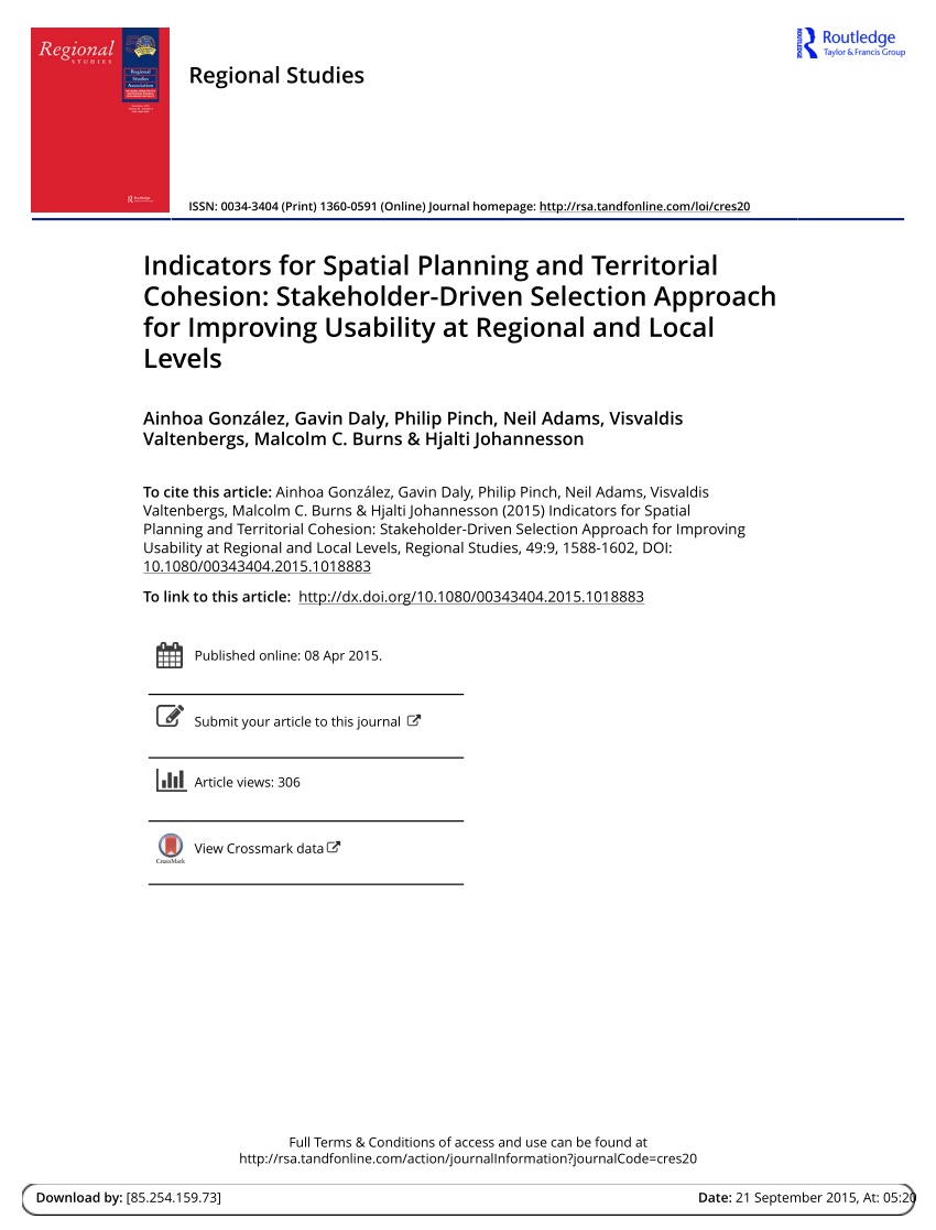 Pdf Indicators For Spatial Planning And Territorial Cohesion Stakeholder Driven Selection Approach For Improving Usability At Regional And Local Levels