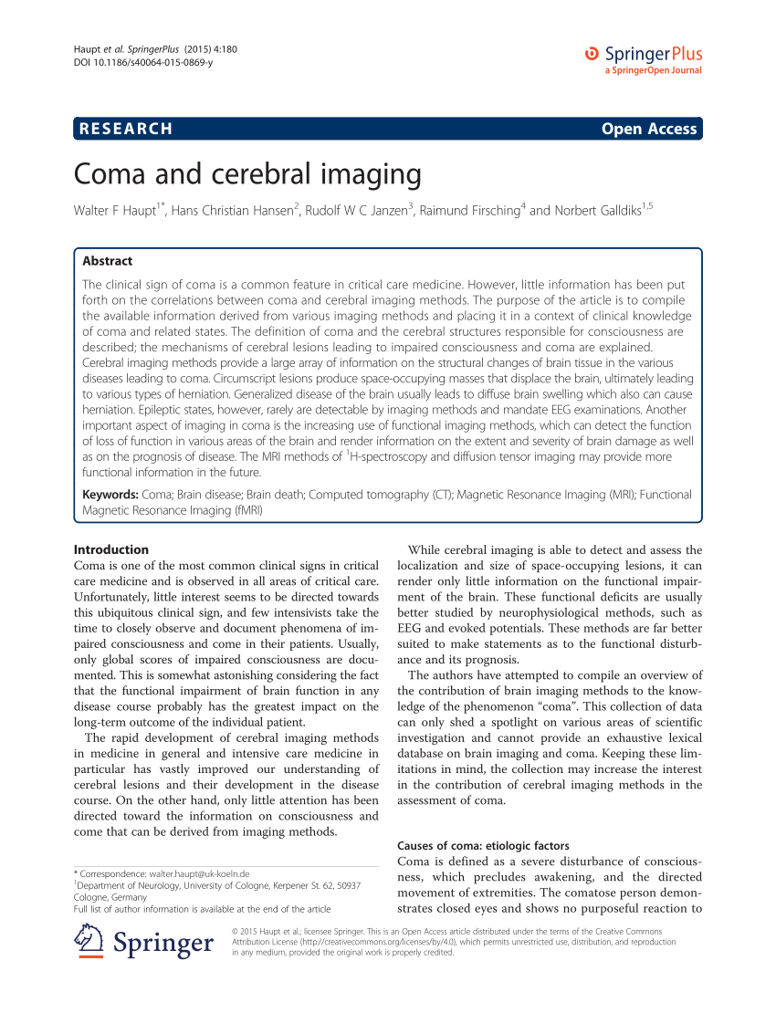 Pdf Coma And Cerebral Imaging