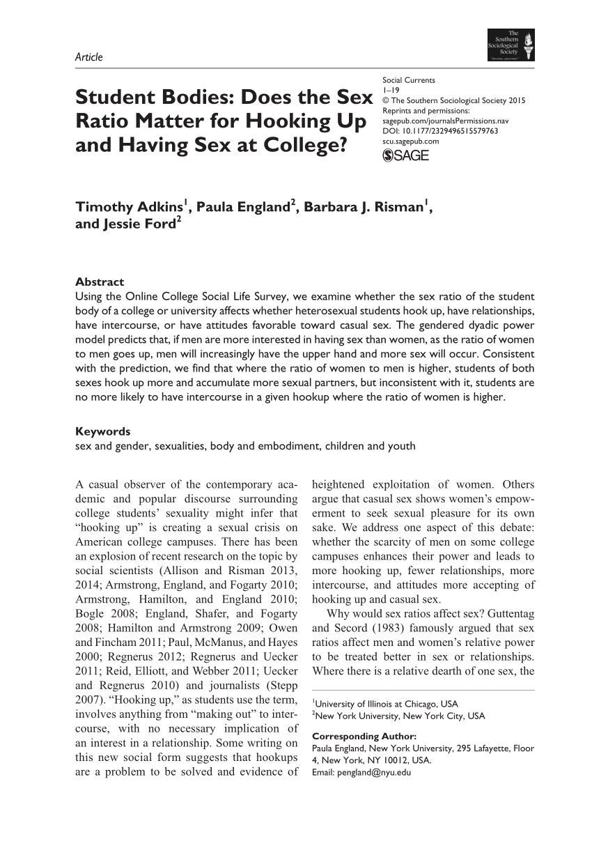 PDF) Student Bodies: Does the Sex Ratio Matter for Hooking Up and Having Sex  at College?