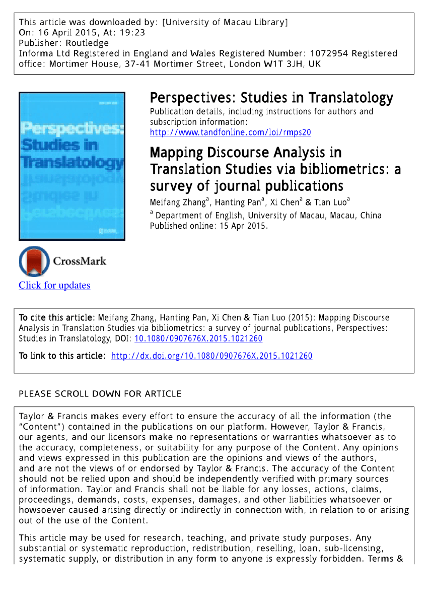 Pdf Mapping Discourse Analysis In Translation Studies Via Bibliometrics A Survey Of Journal Publications