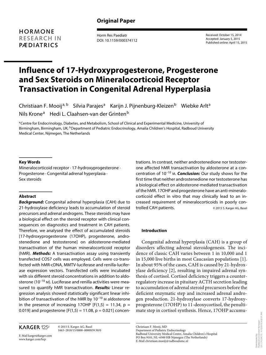 Pdf Influence Of 17 Hydroxyprogesterone Progesterone And Sex