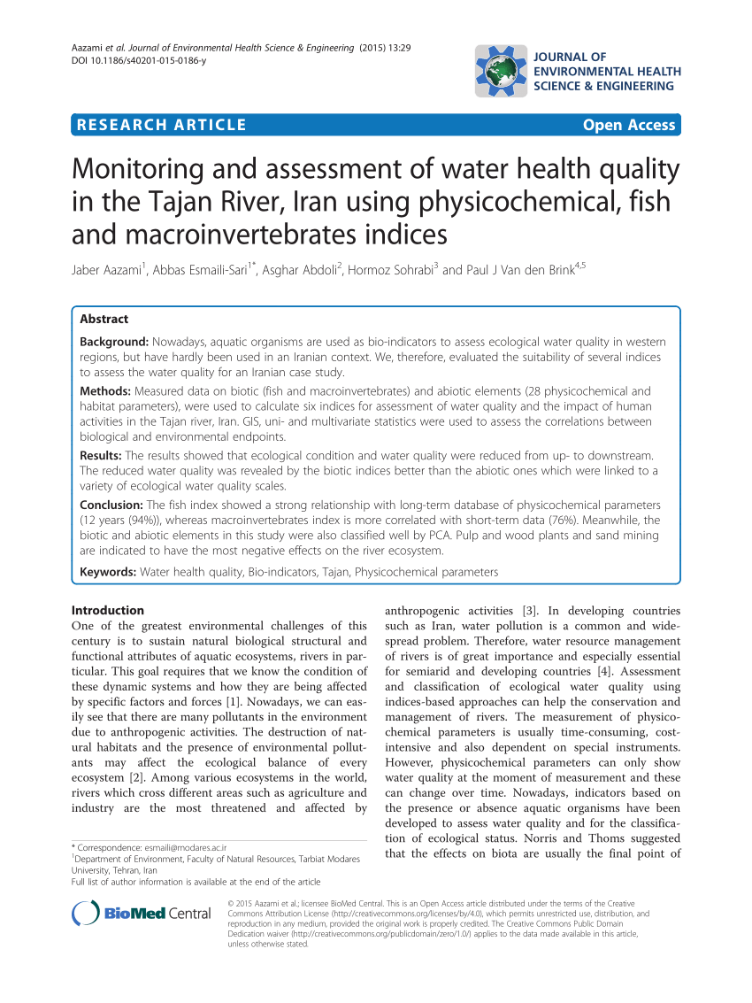 Pdf Monitoring And Assessment Of Water Health Quality In The