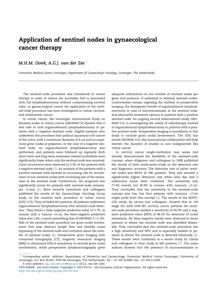 PDF) Application of sentinel nodes in gynaecological cancer