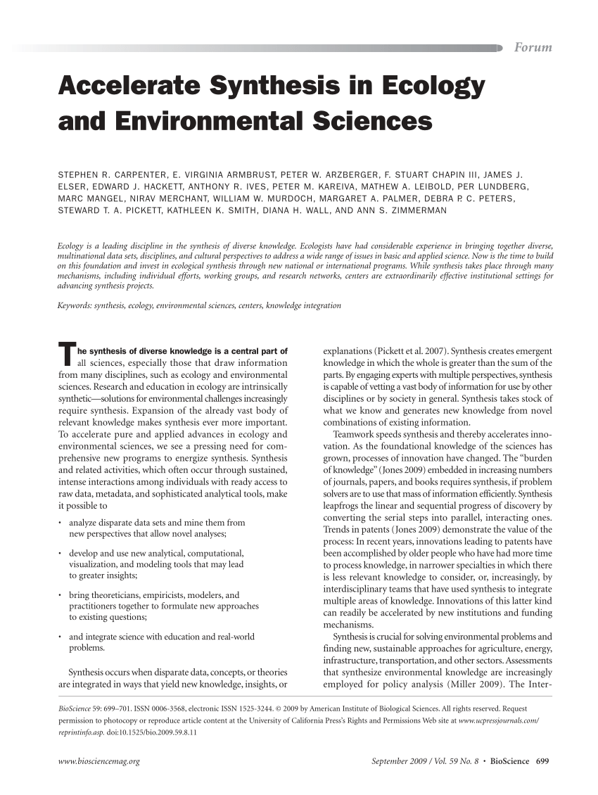 priorities for synthesis research in ecology and environmental science