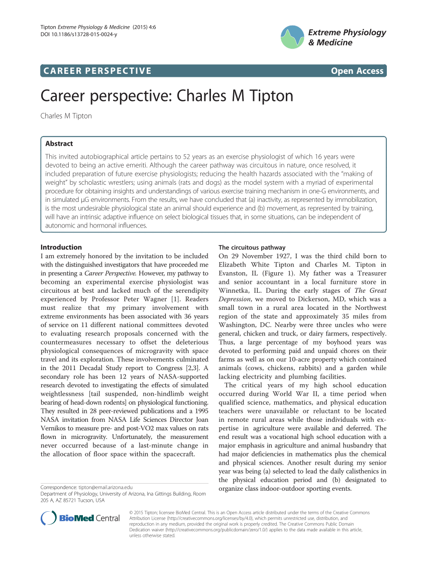 PDF) Career perspective: Charles M Tipton