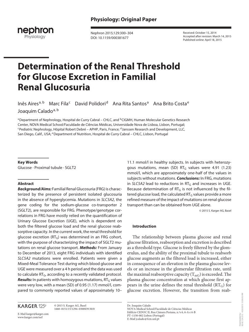 (PDF) Determination of the Renal Threshold for Glucose Excretion in ...