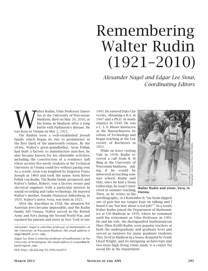 the way i remember it walter rudin