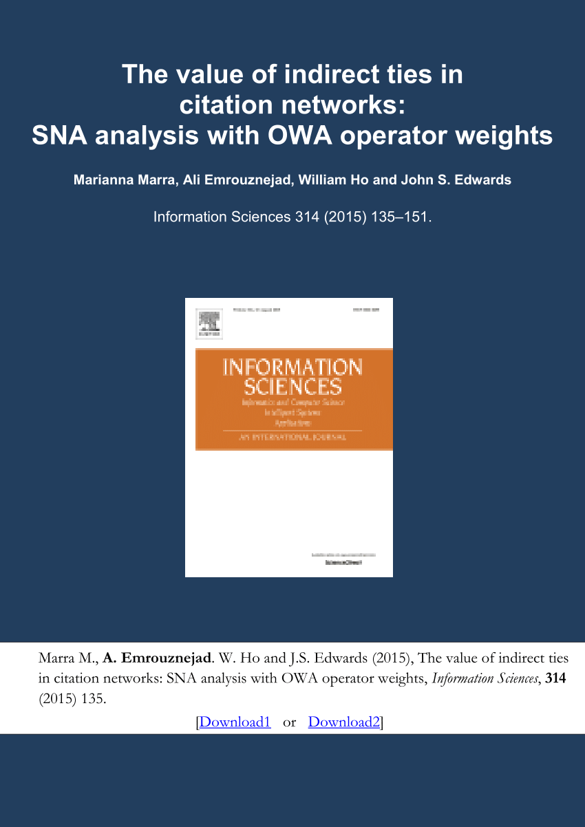 Pdf The Value Of Indirect Ties In Citation Networks Sna Analysis With Owa Operator Weights