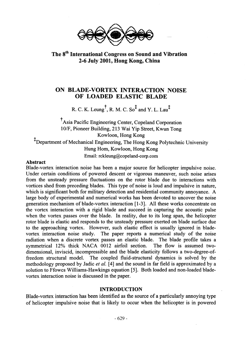 (PDF) On Blade-Vortex Interaction Noise of Loaded Elastic Blade