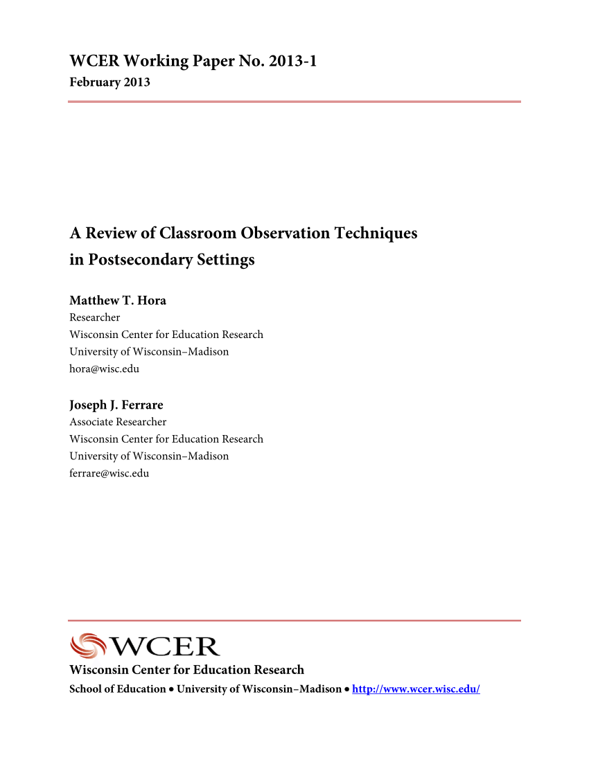 Pdf A Review Of Classroom Observation Techniques In Postsecondary Settings