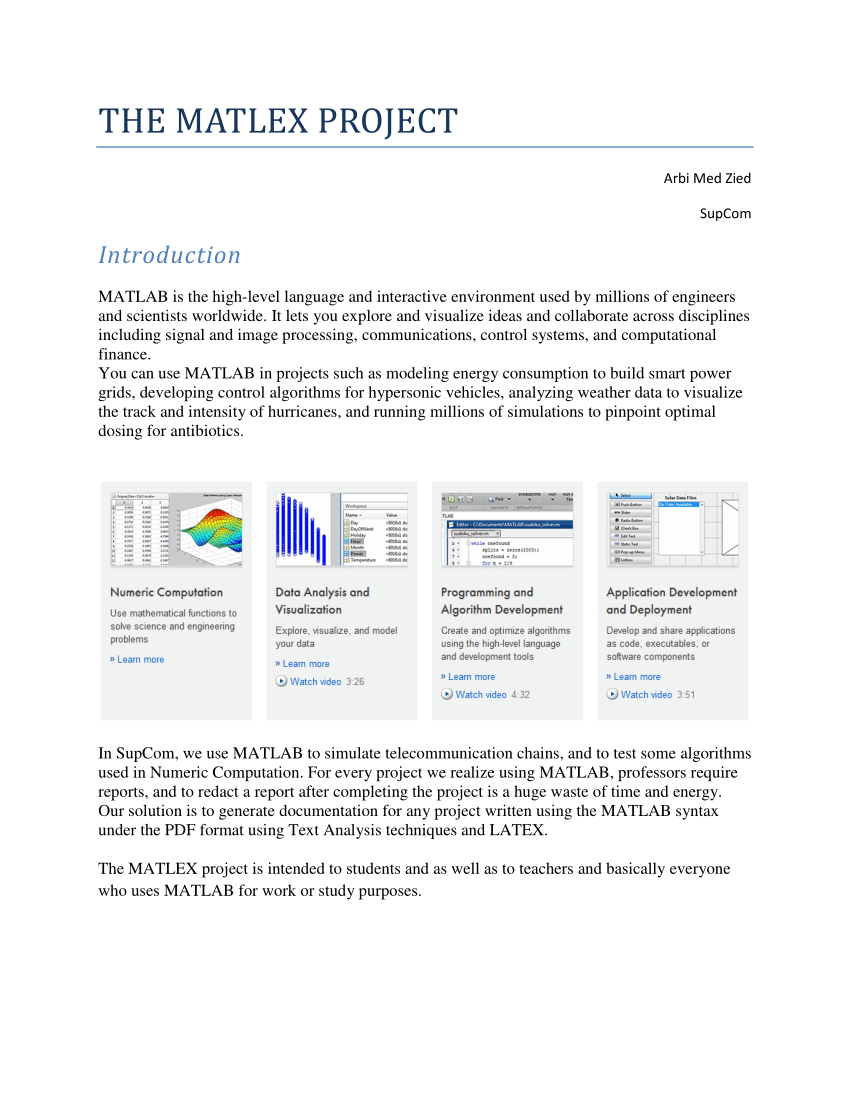 PDF) The Matlex project report Throughout Latex Project Report Template