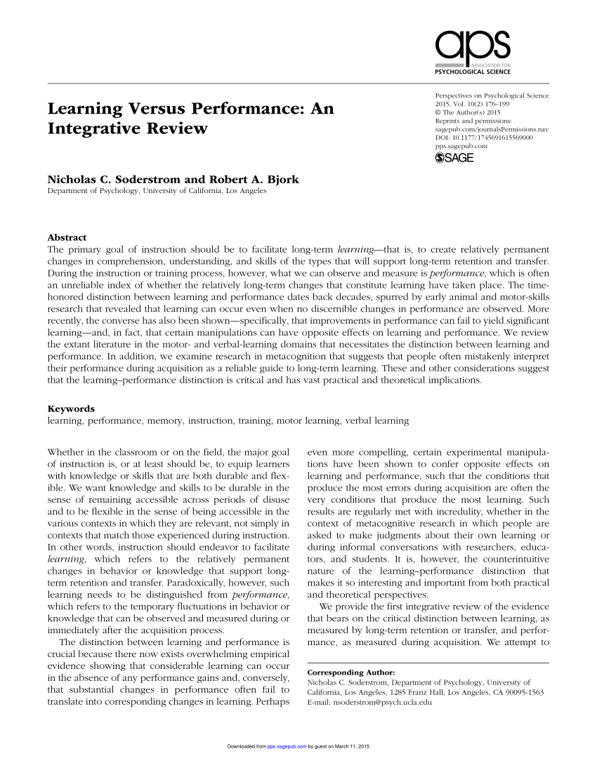 PDF) Learning Versus Performance: An Integrative Review