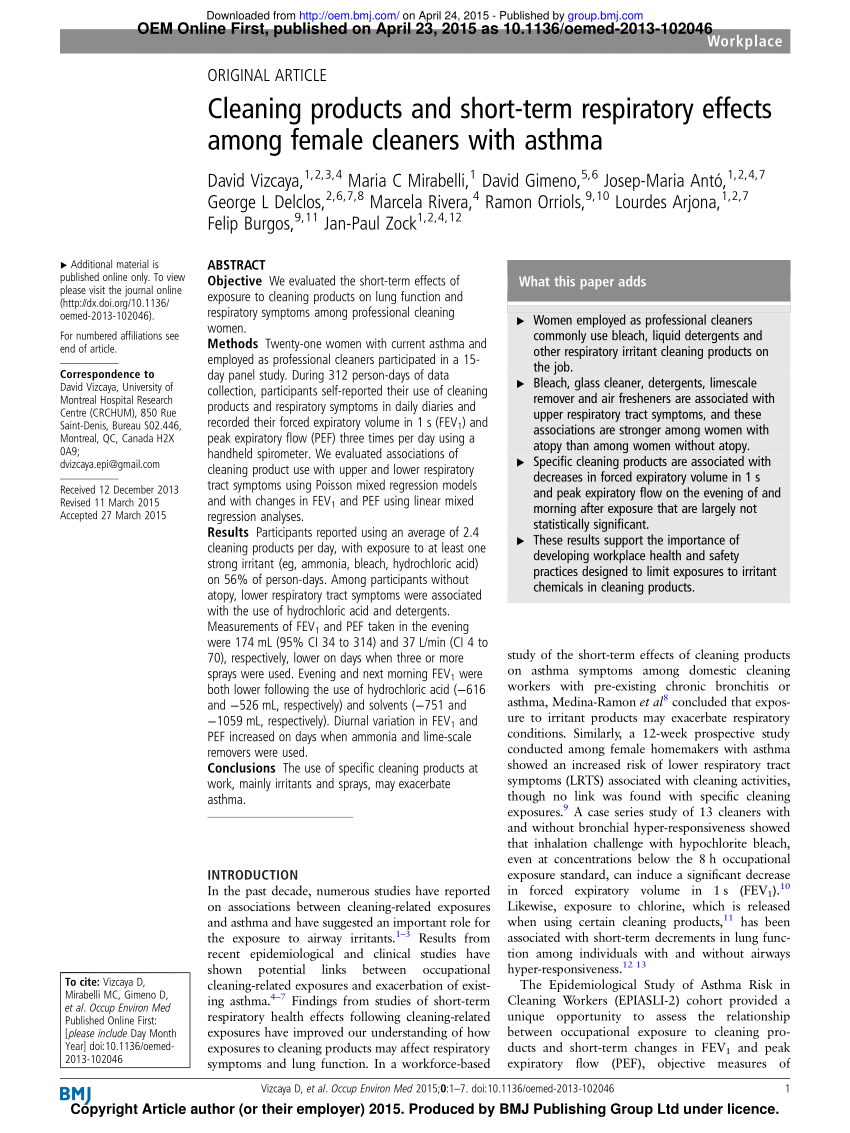 Scientific Study on Household Cleaning Products and Women's Lung