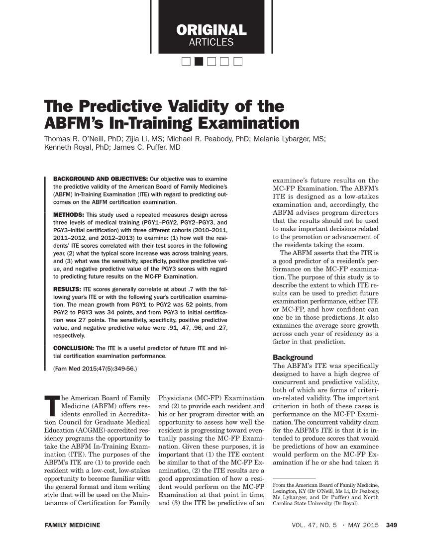 (PDF) The Predictive Validity of the ABFM's InTraining Examination