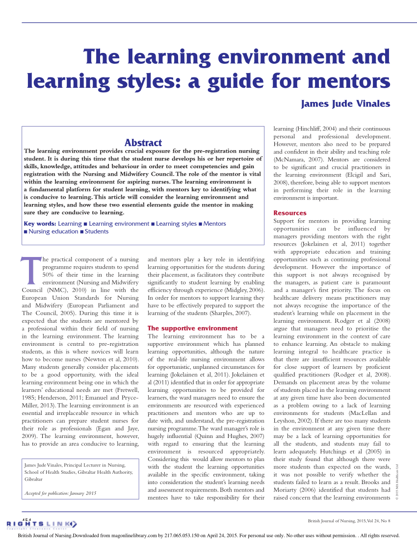 PDF) The learning environment styles: guide for mentors