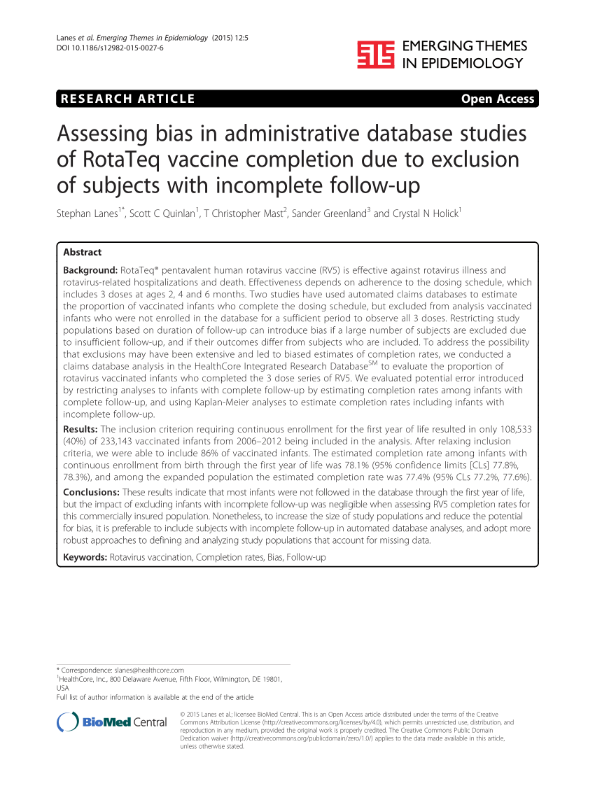 Pdf Assessing Bias In Administrative Database Studies Of Rotateq