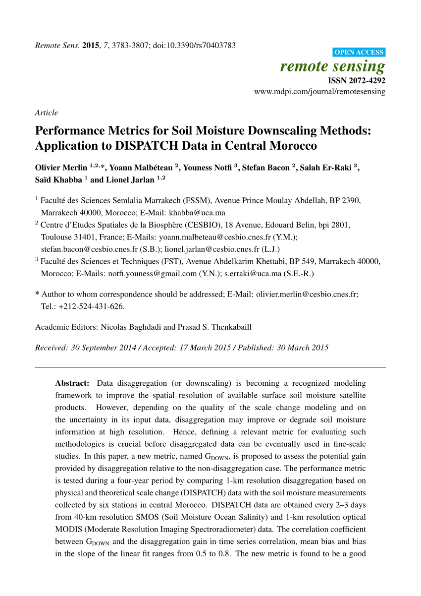 (PDF) Performance Metrics for Soil Moisture Downscaling ...