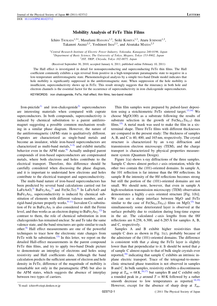 Pdf Mobility Analysis Of Fete Thin Films