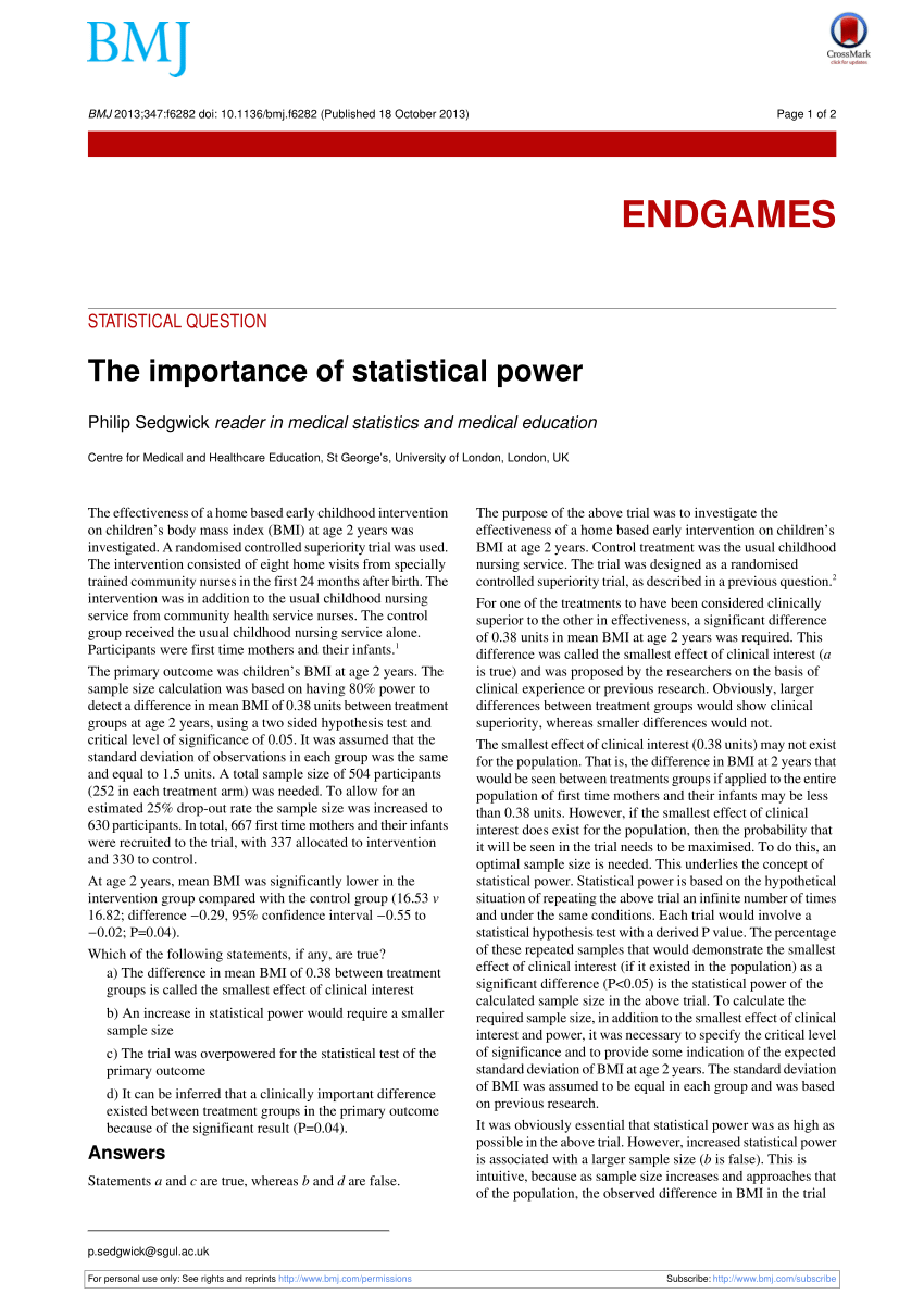 Pdf The Importance Of Statistical Power