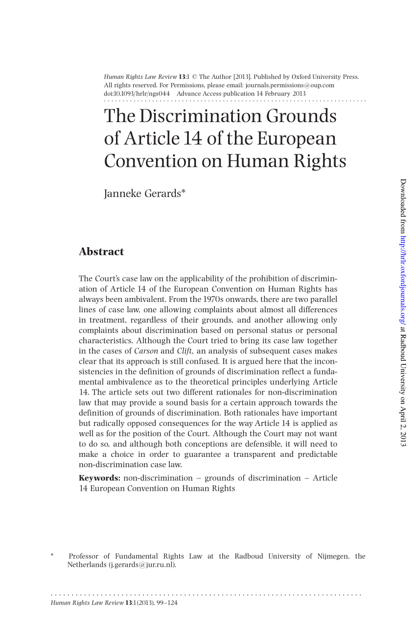 (PDF) The Discrimination Grounds of Article 14 of the European