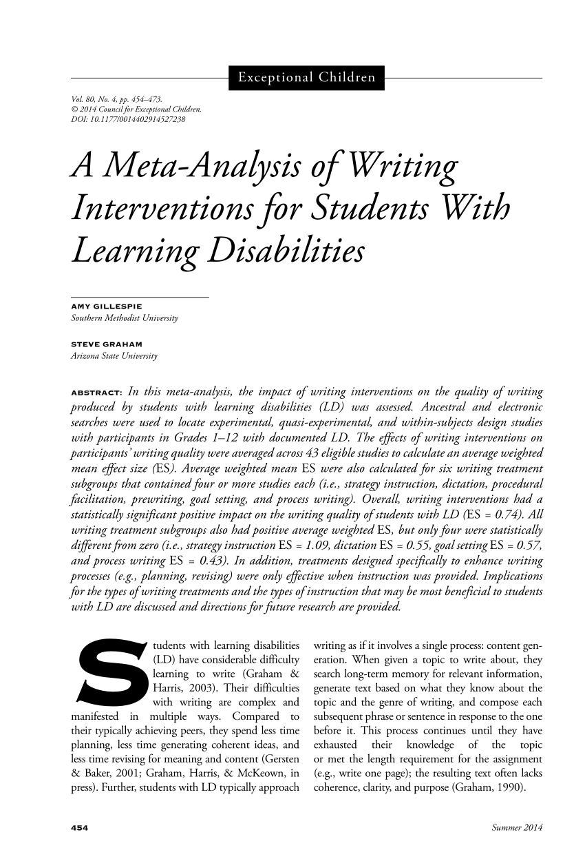 research based essay writing strategies for students with learning disabilities