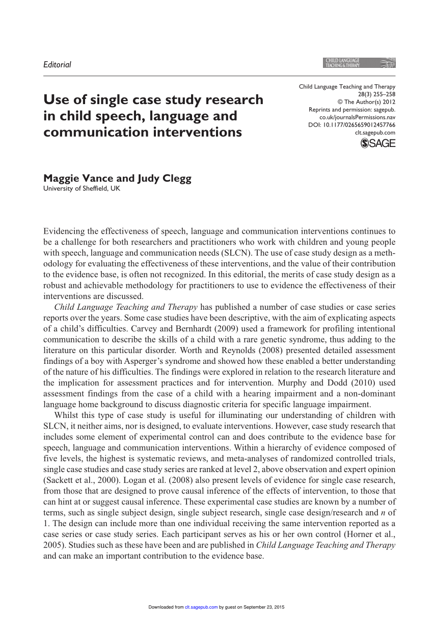 PDF) Use of single case study research in child speech, language