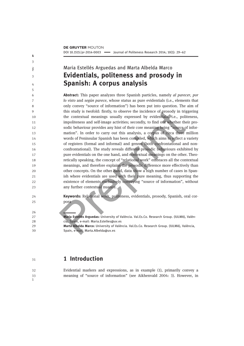 PDF Evidentials Politeness and Prosody in Spanish 