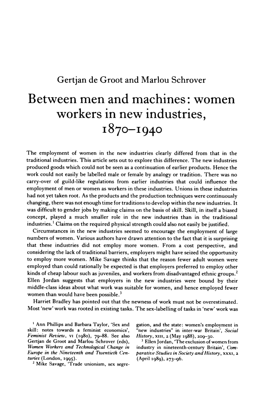 PDF) Between men and machines: women workers in new industries ...