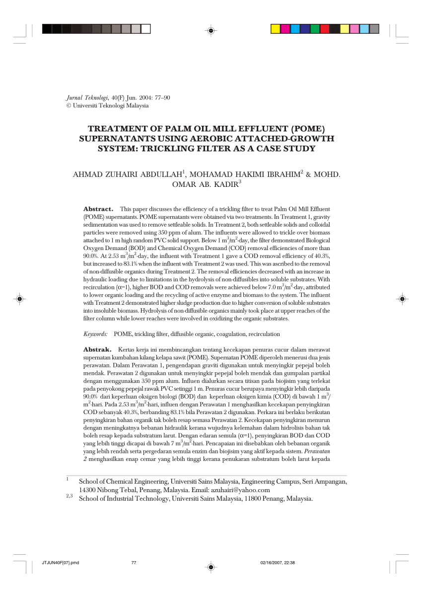 (PDF) Treatment of Palm Oil Mill Effluent (POME ...