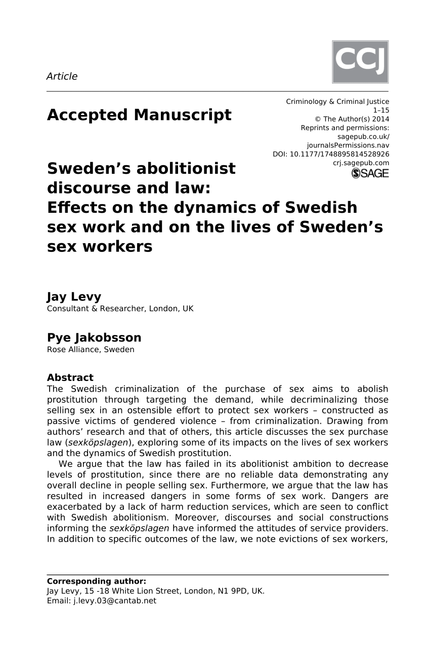 Pdf Swedens Abolitionist Discourse And Law Effects On The Dynamics