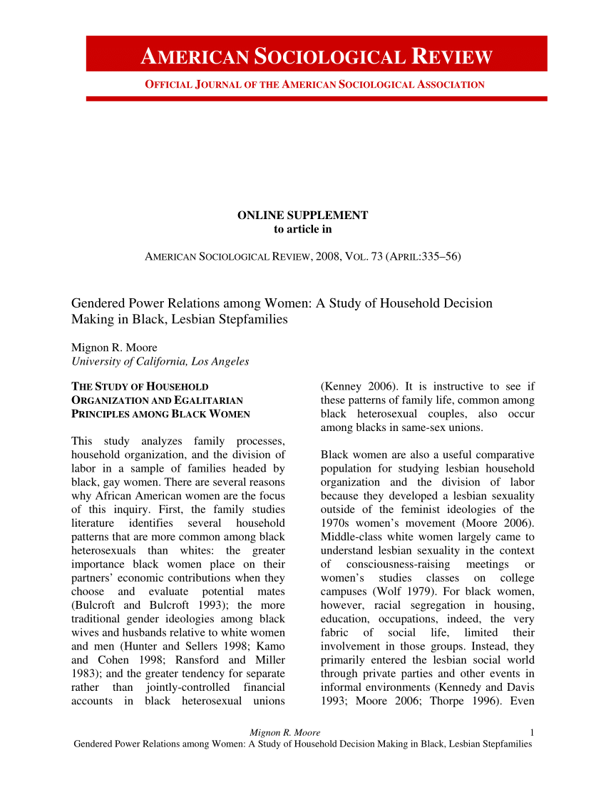 PDF) Gendered Power Relations among Women: A Study of Household Decision  Making in Black, Lesbian Stepfamilies