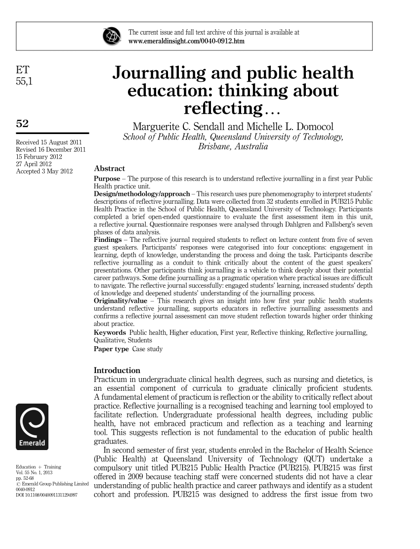 public health reflection essay