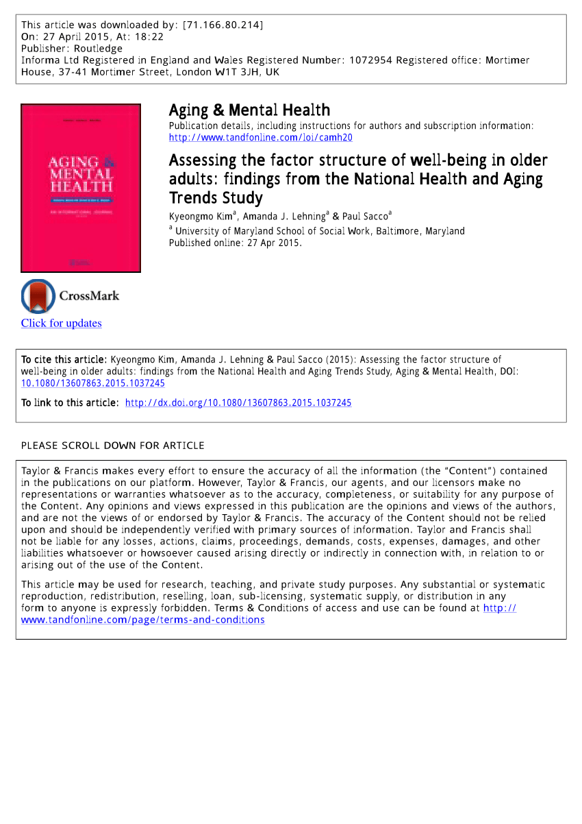 Pdf Assessing The Factor Structure Of Well Being In Older Adults Findings From The National